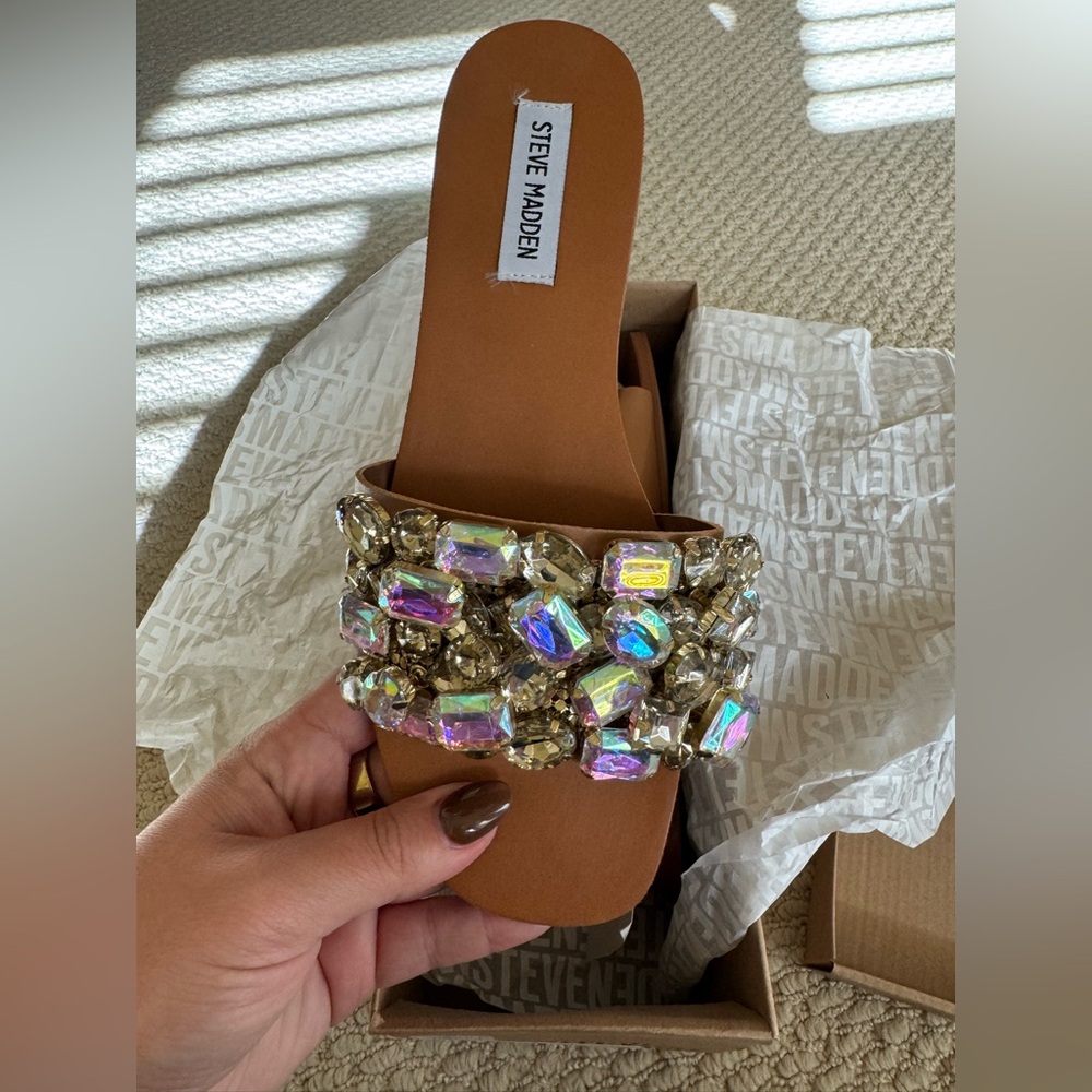 Steve Madden Brown Sandals with Iridescent Gems